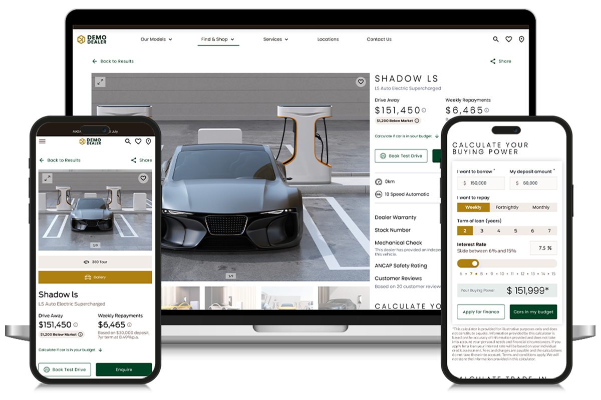 Radius vehicle detail page with enquiry and test drive actions