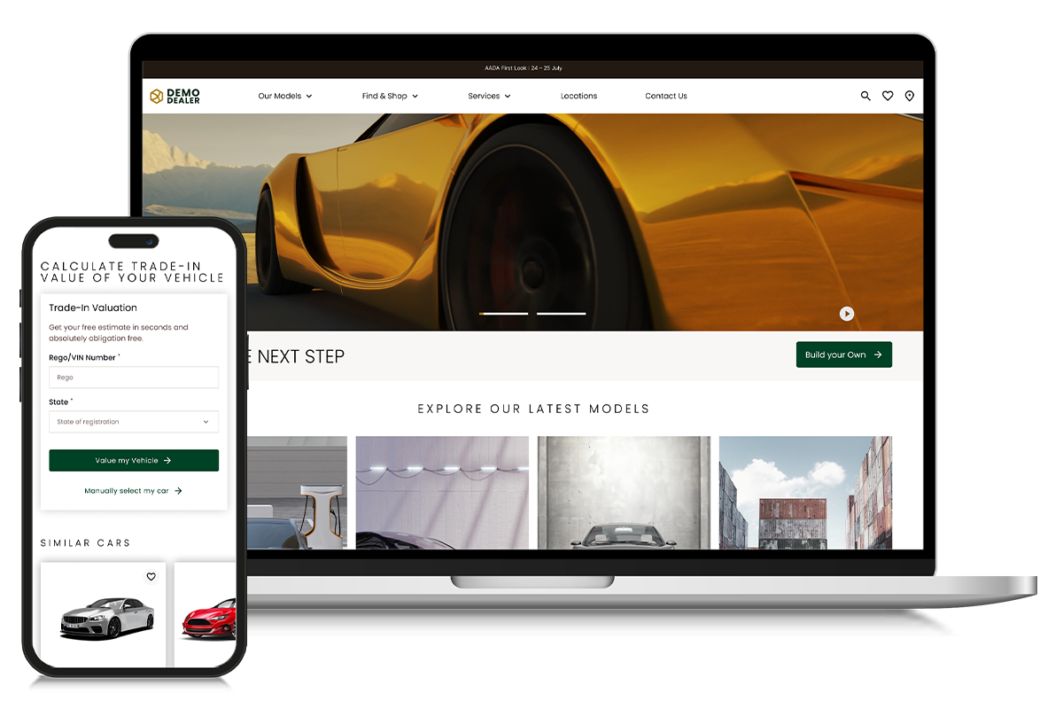 Radius automotive website components showing vehicle shopping tools