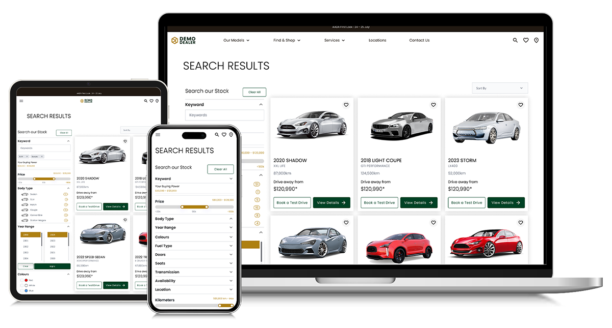 Radius vehicle search results page