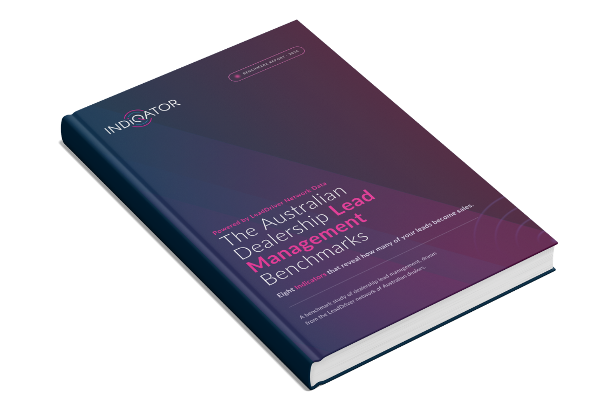 Cover of the 2026 Australian Dealership Lead Management Benchmarks eBook by Indiqator