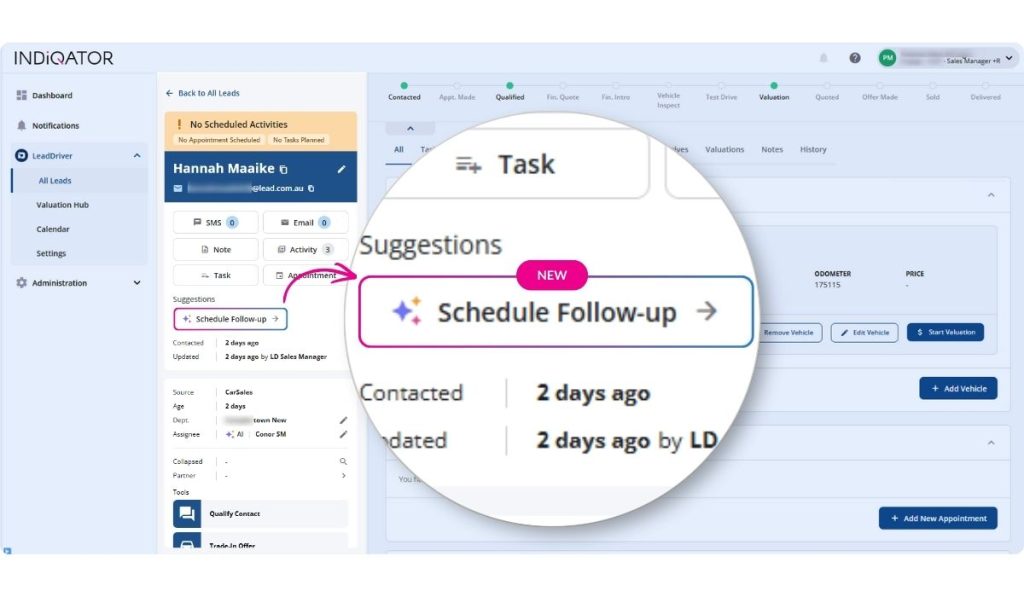 LeadDriver Suggested Actions shown inside the lead view