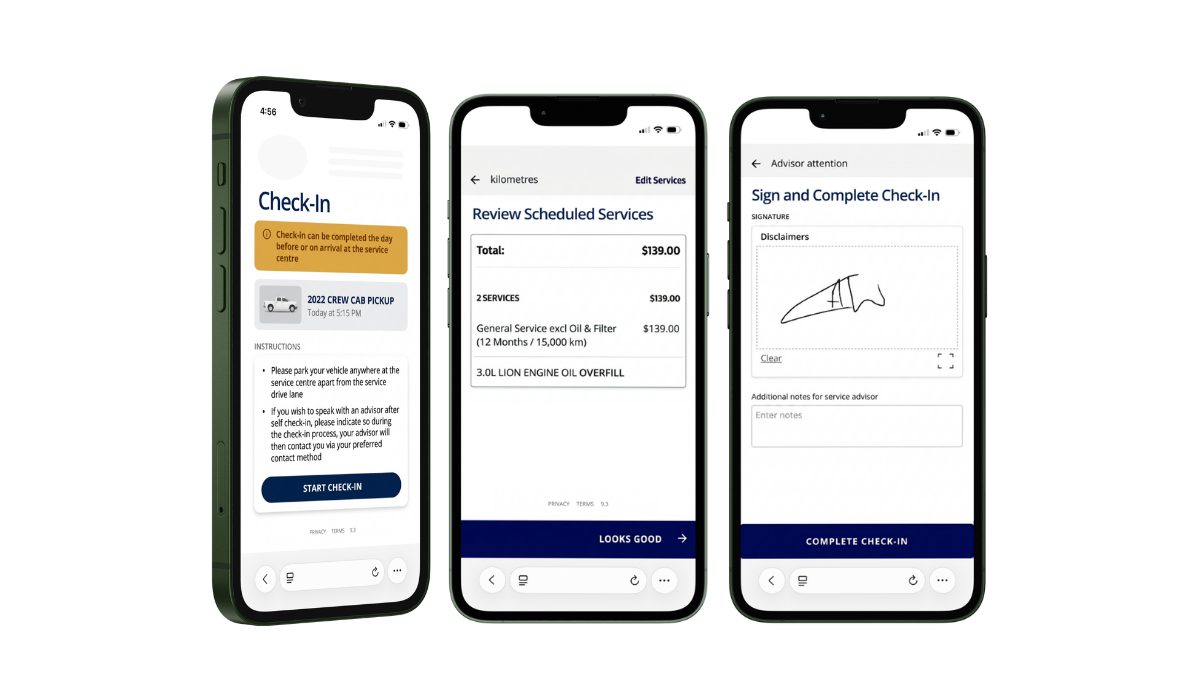 Customer completing a ServiceIQ home check-in on a mobile phone before arriving at the dealership
