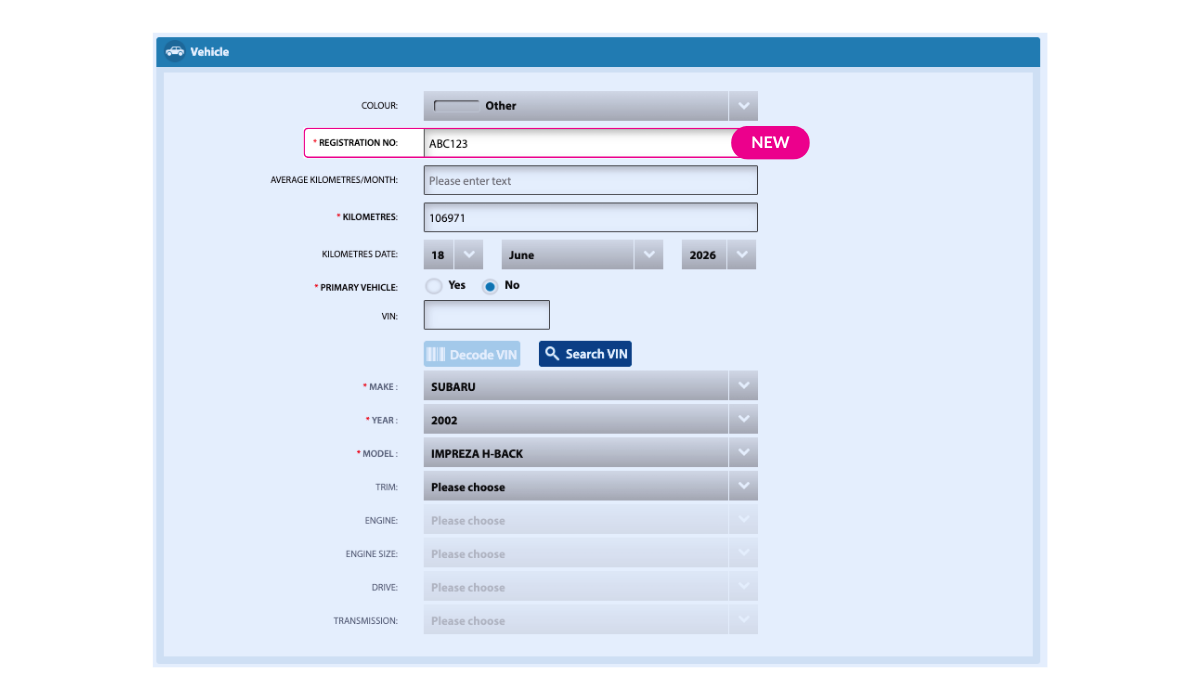 ServiceIQ vehicle lookup by registration plate inside Scheduler